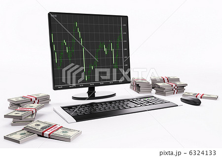 LCD with forex charts and stacks of dollars 3d 6324133