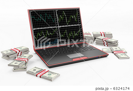 Laptop and stacks of dollars 3d 6324174