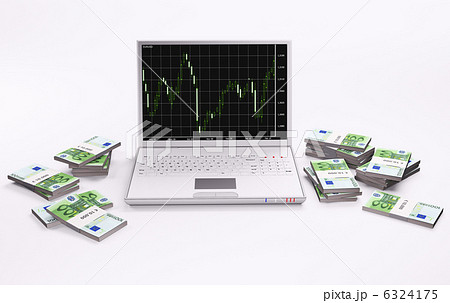 White laptop with chart and stacks of euros 3d 6324175