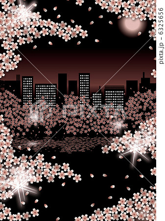 夜桜景色 01 縦のイラスト素材