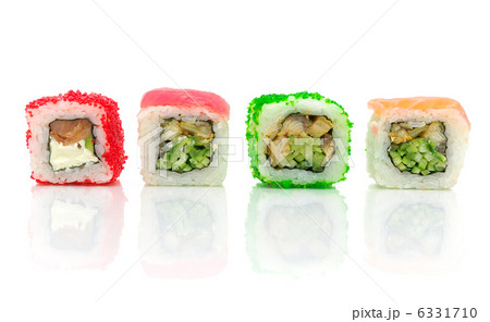 Traditional Japanese food. Different rolls on a white background 6331710