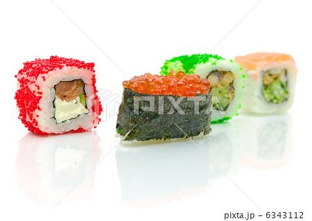 Different sushi rolls on a white background 6343112