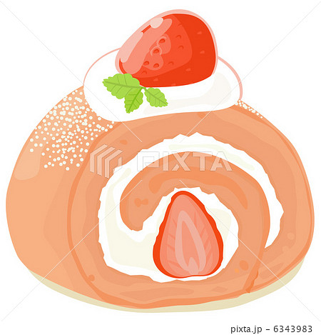 苺のロールケーキのイラスト素材