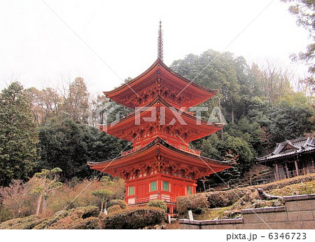 雪化粧の美作国長福寺三重塔 6346723