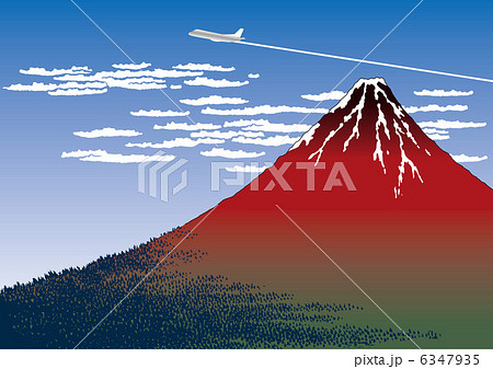 赤富士と飛行機雲 赤富士と飛行機雲 6347935