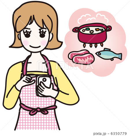 レシピ検索をしている女性のイラスト素材