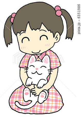 猫と女の子のイラスト素材 6351986 Pixta
