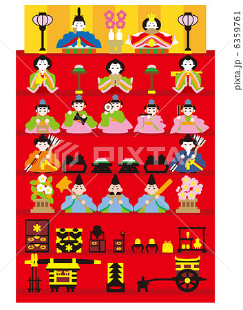桃の節句 雛壇七段飾り 関東風のイラスト素材