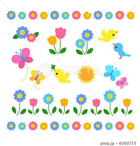 春の花や鳥の装飾セットのイラスト素材