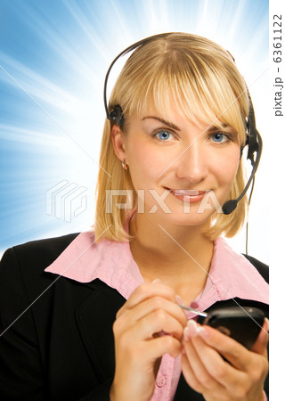 Beautiful hotline operator with cellphone  6361122