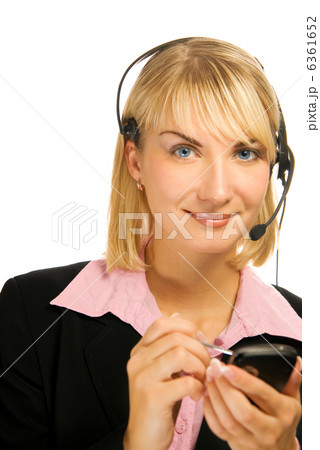 Beautiful hotline operator with cellphone  6361652