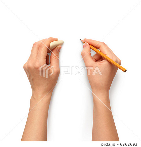human hands with pencil and erase rubber human hands with pencil and erase rubber 6362693
