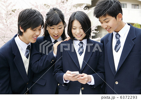 スマートfフォンを見る男女学生4人 6372293