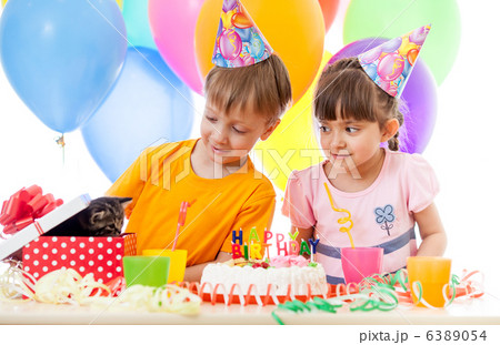 kids celebrate birthday party and open gift box kids celebrate birthday party and open gift box 6389054