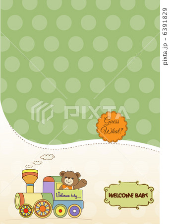 baby shower card with teddy bear and train toy 6391829