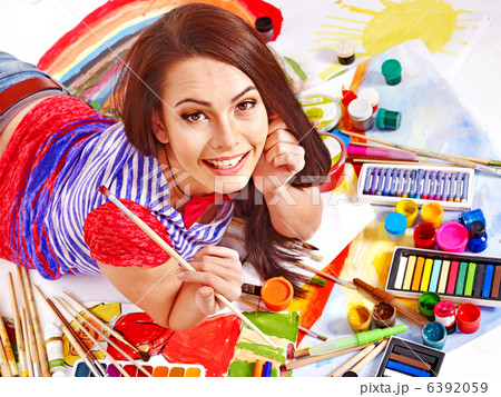 Artist woman with paint palette. 6392059
