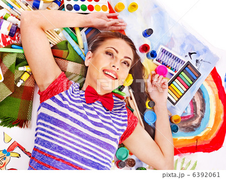 Artist woman with paint palette. 6392061