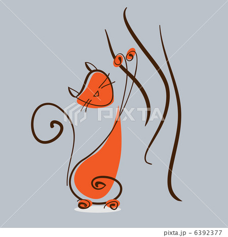 Red cat playing with curtain 6392377