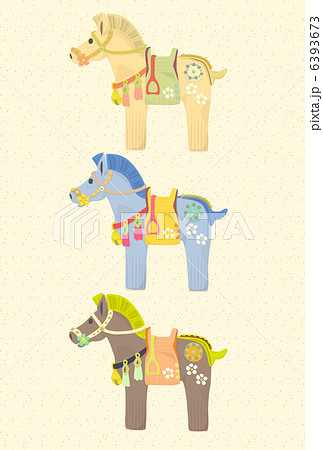 埴輪の馬の年賀状 3頭のイラスト素材