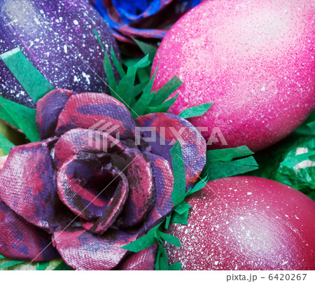 Colorful easter eggs and rose 6420267