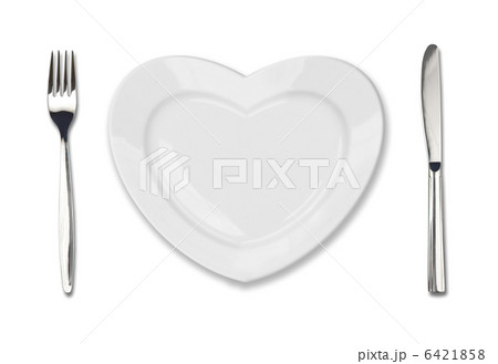 plate in shape of heart, table knife and fork isolated on white plate in shape of heart, table knife and fork isolated on white 6421858