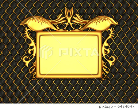 Black leather background with golden stucco moulding frame for c 6424047