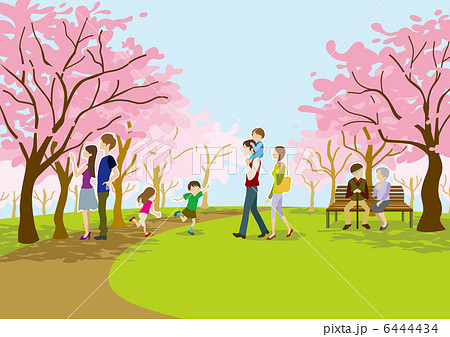 公園でお花見する人々のイラスト素材 6444434 Pixta