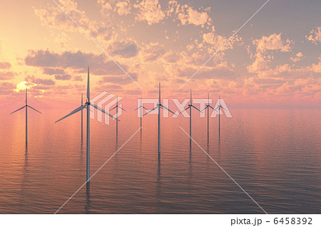洋上風力発電（夕景） 6458392