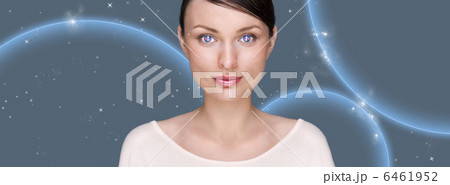 Portrait of beautiful futuristic style woman looking at camera a 6461952