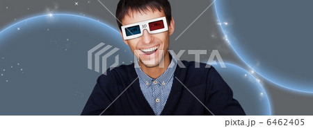 Portrait of young stylish modern man wearing 3d glasses watching Portrait of young stylish modern man wearing 3d glasses watching 6462405
