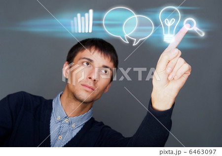 Business man working with his modern computer and virtual interf Business man working with his modern computer and virtual interf 6463097