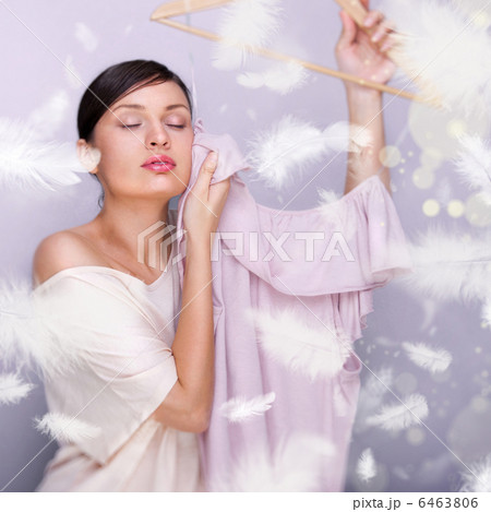 Portrait of pretty fashionable woman trying new clothes. Fashion Portrait of pretty fashionable woman trying new clothes. Fashion 6463806