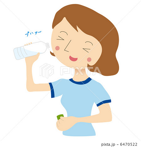 ペットボトルで水を飲む女性のイラスト素材