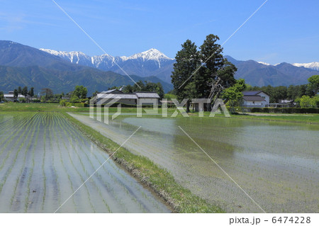常念岳を望む安曇野の風景 常念岳を望む安曇野の風景 6474228