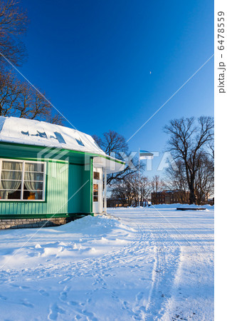 Winter Tallinn view with flag 6478559