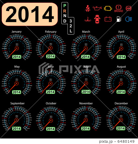 2014 year calendar speedometer car in vector. 6480149
