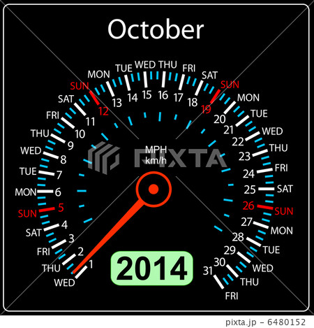 2014 year calendar speedometer car in vector. October. 2014 year calendar speedometer car in vector. October. 6480152