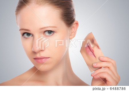 concept skincare. Skin of woman with herpes on lip concept skincare. Skin of woman with herpes on lip 6488786