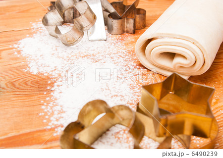 pastry, rolling pin, eggs and figures for cookies 6490239