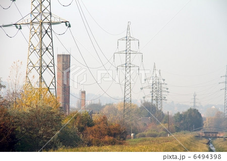 Electric Poles in Indsutrial Suburb 6494398