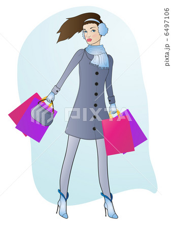 Vector illustration of fashionable girl with bags going shopping in winter 6497106
