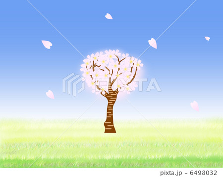 桜の木と舞い散る花びらのイラスト素材