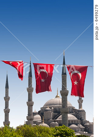 Mosque behind turkish flags 6499279