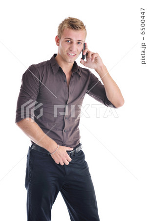 one businessman with cellphone isolated on white 6500447