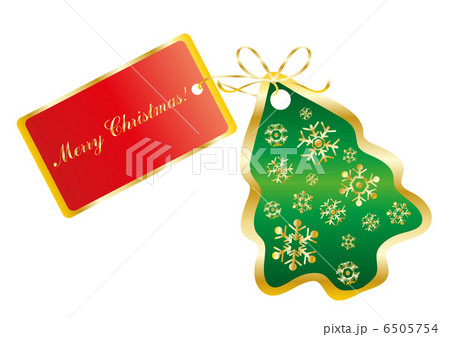 Vector illustration of a green card in the shape of a tree with the text Merry Christmas on a red ca Vector illustration of a green card in the shape of a tree with the text Merry Christmas on a red ca 6505754