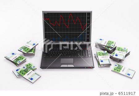 Black Laptop with chart and stacks of euros 3d 6511917