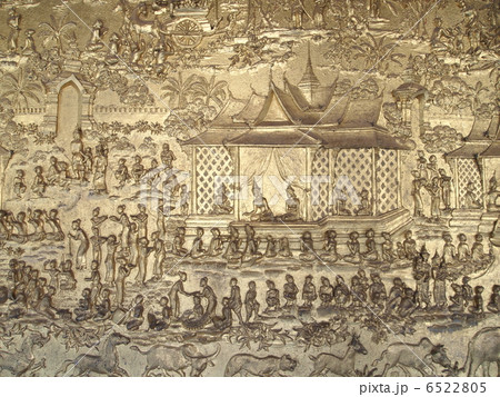 世界遺産　ラオス　ルアンパバーン　ワット・マイ　ラーマーヤナの壁画 6522805