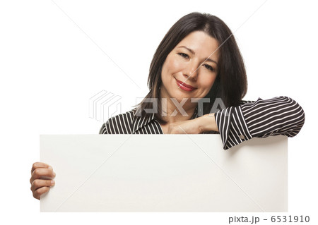 Attractive Mixed Race Woman Holding Blank White Sign 6531910