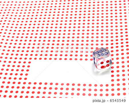 empty space for write and gambling dice on red dotted background 6543549