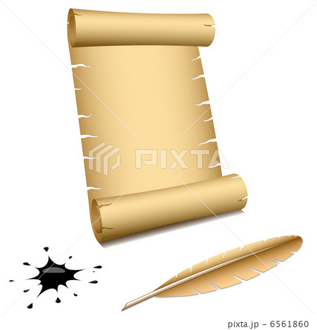 Ancient scroll with feather and blot isolated on white backgroun 6561860